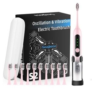 Pink Electric Toothbrush With 10 Brush Heads